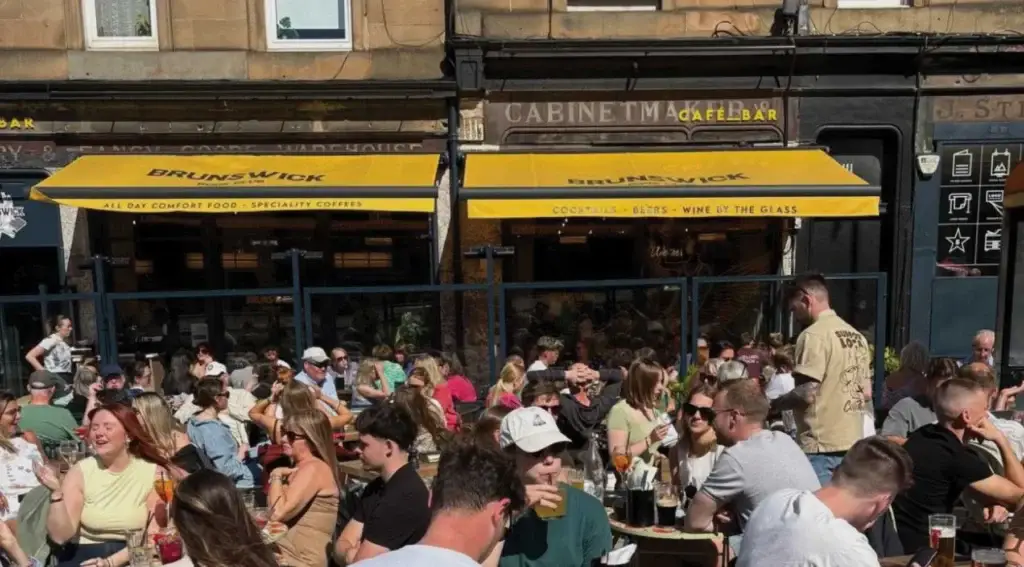 A busy terrace at Brunswick Book Club on Leith Walk, Edinburgh